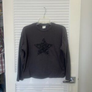 ZARA long sleeve charcoal gray top with black lace star